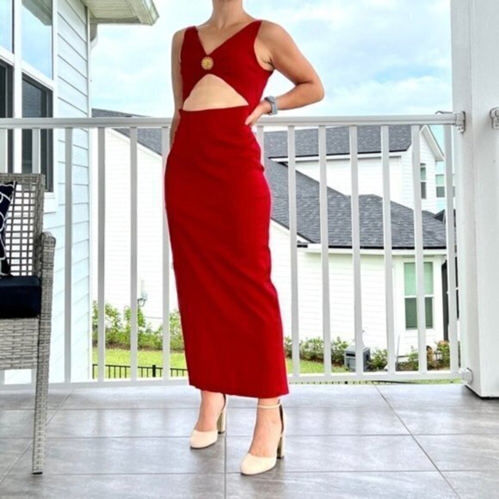 Vintage 310 For Shox Red Cutout Maxi Dress Size Small Back Slit & Cutout